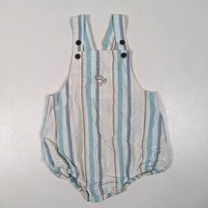Vtg Janie and Jack Sunsuit Baby Boys Sz 6-12m Blue Stripe Monkey 2004